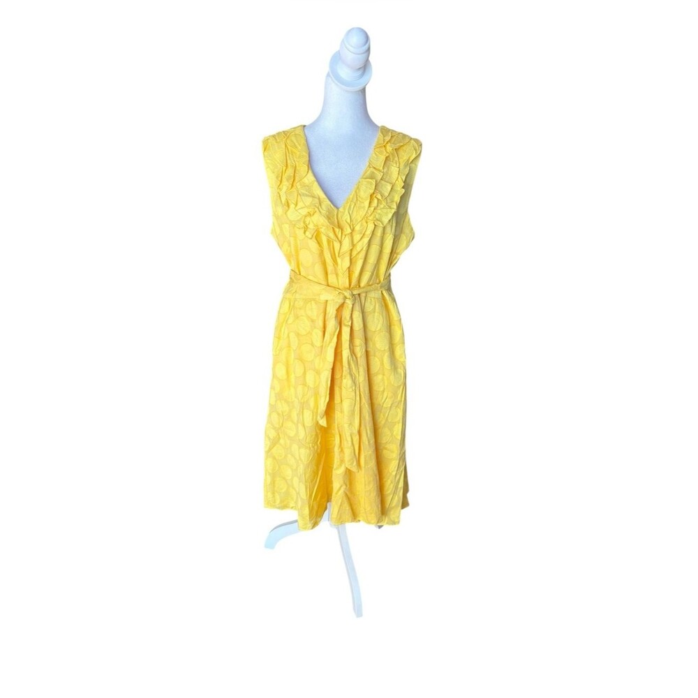 Studio I Sleeveless Yellow Cotton Dress Ruffle Collar Womens Size 16 Petite